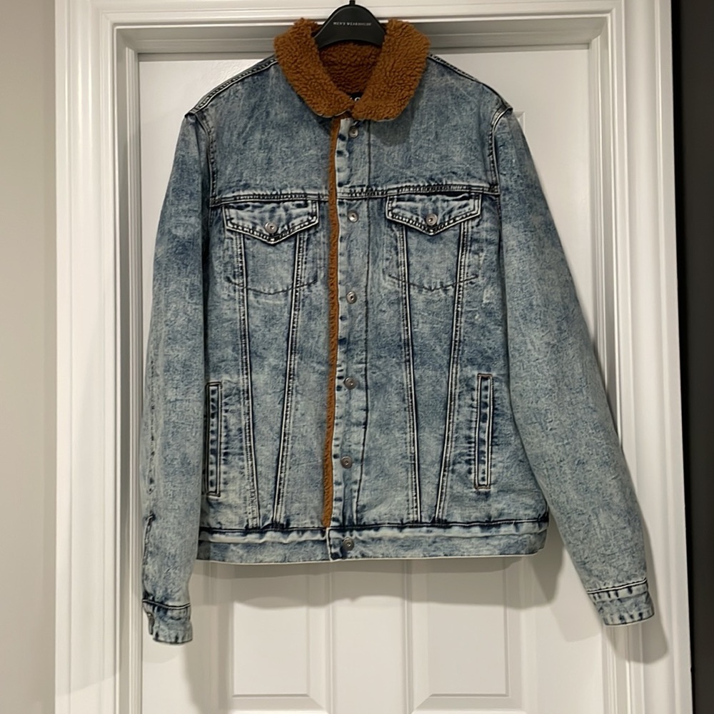 NEW Buffalo David Bitton Blue Mens Acid Wash Sherpa Denim Jacket - Large - Picture 10 of 13